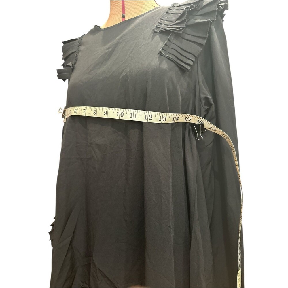 Madonna & Co Black Pleated-Trim Long Sleeve Women's Dress Sz L - Picture 4 of 8